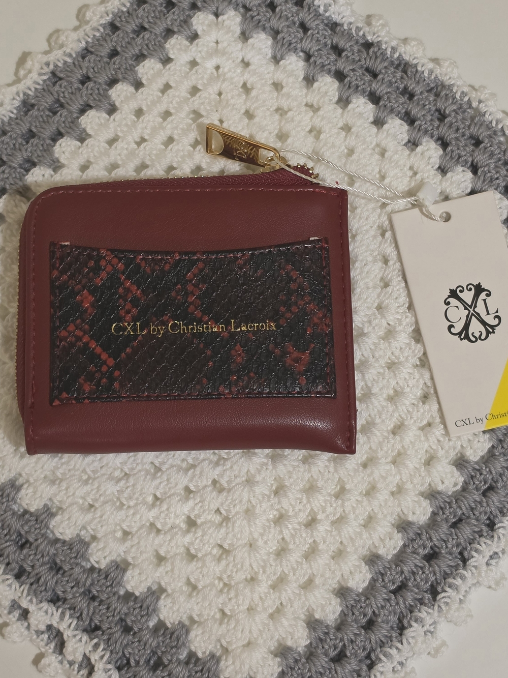 Christian Lacroix Burgundy Zip Card Wallet